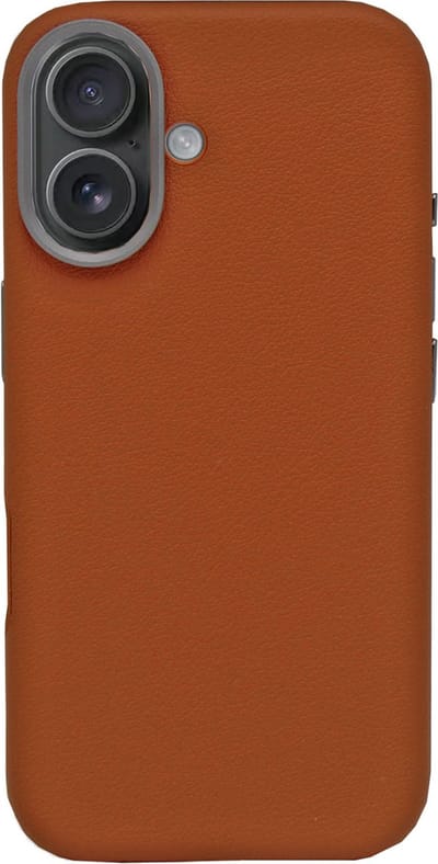 IYUPP Leren Hoesje geschikt voor iPhone 16 Hoesje - Geschikt voor MagSafe - Shockproof Back Cover - PU Leer - Bruin