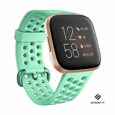 Siliconen Smartwatch bandje - Geschikt voor Fitbit Versa / Versa 2 siliconen bandje met gaatjes - aqua - Strap-it Horlogeband / Polsband / Armband - Maat: Maat L
