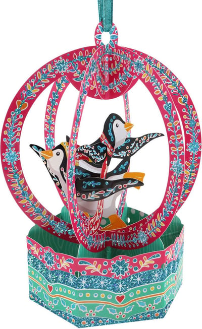 3D Baubles (Kerstbal Wenskaart met envelop) - Snow Globe - Penguins