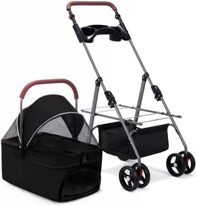 Wandelwagen Huisdieren - Reisbuggy Hond - Comfortabel Transport - Afneembare Drager - 20kg Draagvermogen - Zwart
