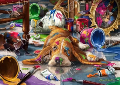 Diamond Painting - 7029 Puppy Picasso - Letistitch (70 x 50) vierkante steentjes