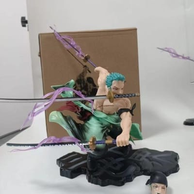 JT studio Zelfde stijl One Piece 25 cm Roronoa Zoro Zittend Drie Duizend Werelden Dubbel Hoofd PVC Model Speelgoed Cadeaus brown