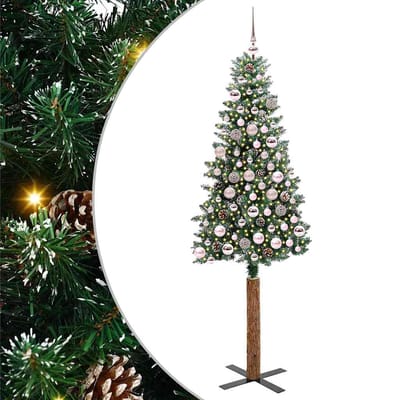 vidaXL - Slanke - Kerstboom - Groen - 180 - cm - PVC - en - massief - dennenhout