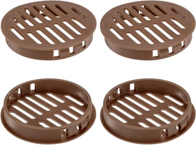 Set van 4 ronde ventilatieopeningen 60 mm - Kunststof ventilatieroosters voor badkamer, keuken en kast - Bruin