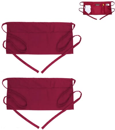 2 stuks - Waterdicht schort - Halflang schort - Oberschort - Schort met drie zakken - Rood unisex schort - 61 cm lang schort - Geschikt om te koken, serveren en waterdicht