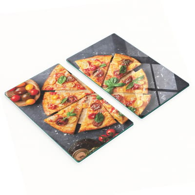 Glazen snijplanken voor in de keuken met afbeeldingen van pizza en tomaten, 2x30x52 cm