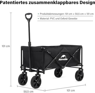 Vouwbare Handkar 220 L - 200 kg Handtrolley met Universele Wielen en Verstelbare Handgreep voor Buitenactiviteiten en Winkelen