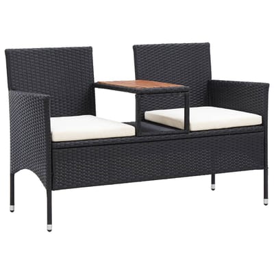 vidaXL - Tuinbank - 2-zits - met - tafeltje - 143 - cm - poly - rattan - zwart