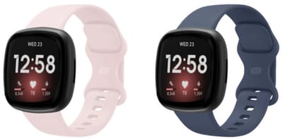 Strap-it Bundel – 2x Siliconen Horlogebandjes geschikt voor Fitbit Versa 3/4 & Sense/Sense 2 (Zandroze & Donkerblauw, Maat L)