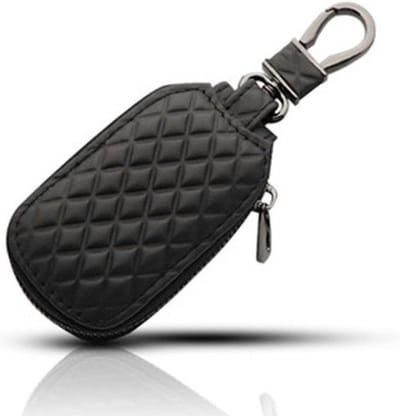 Luxe Beschermhoes Voor Autosleutel I Geruit Patroon I Sleuteltasje Autosleutel I Autosleutel Etui I Beschermhoes Autosleutel I PU Leer I Zwart