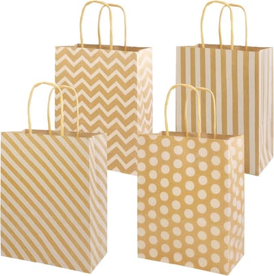 Set van 10 Papieren Tassen met Handvat, 22 x 16 x 8 cm, Kraft Papieren Tassen voor Cadeaus, Feestjes en Verjaardagen, Herbruikbare Tas voor Kinderen en Volwassenen