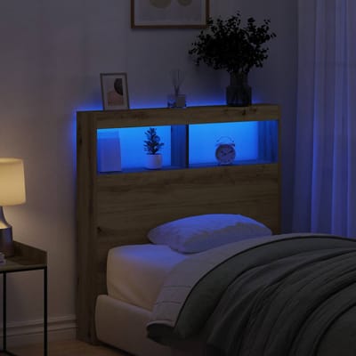 vidaXL - Hoofdbordkast - met - LED - 100x17x102 - cm - artisan - eikenkleurig
