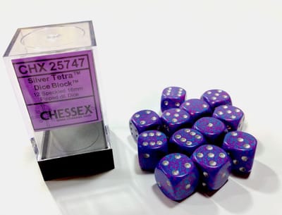 Chessex Silver Tetra Gespikkeld D6 16mm Dobbelsteen Set (12 stuks)