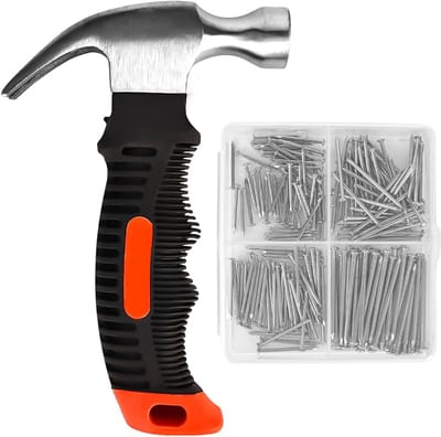 Set van 200 Muurspijkers met Multifunctionele Kleine Klauwhamer en Antislip Handvat voor Reparatie en DIY Projecten