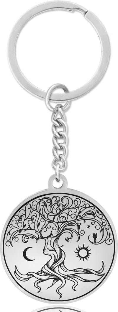 Levensboom Sleutelhanger Zilverkleurig - Spirituele Talisman - Roestvrij Staal / Stainless Steel - Tree of Life - Pax Amare