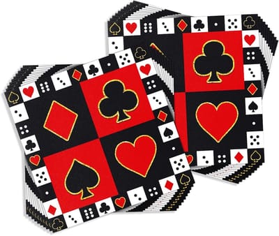 20 Stuks Decoratieve Papieren Servetten voor Kaartspellen, 33 x 33 cm, Las Vegas Thema, Perfect voor Casino Feestjes en Tafeldecoratie