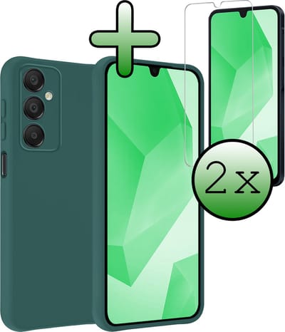Hoesje Met 2x Screenprotector - Geschikt voor Samsung Galaxy A16 - Sterk & Shockproof - Back Cover - Siliconen Case - Telefoon Hoes - Donkergroen