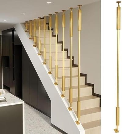 Metalen Trap Baluster - Spindelpaal Stijl - Trap Renoveren - Verstelbare Hoekbeugels - H175cm - Goud