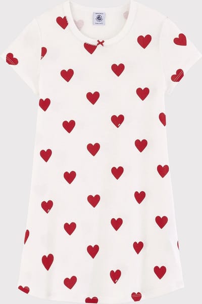 Petit Bateau Meisjesnachthemd met hartjes in katoen Meisjes Nachthemd - Wit/Rood