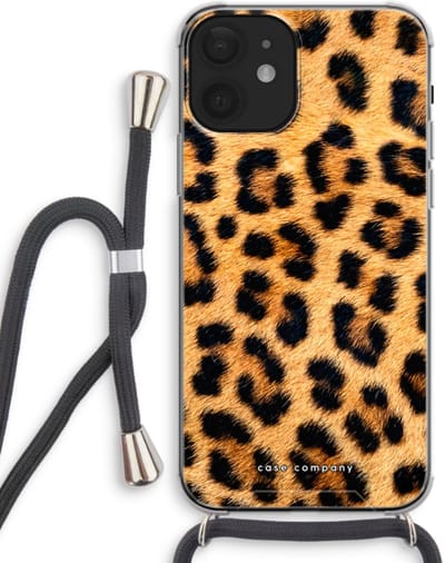 Case Company® - Hoesje met koord geschikt voor iPhone 12 mini hoesje met Koord - Luipaard - Telefoonhoesje met Zwart Koord - Bescherming aan alle Kanten en Over de Schermrand