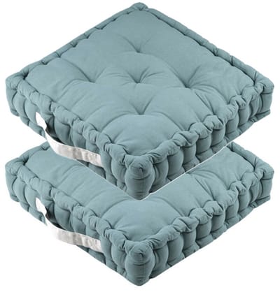 Stof Textile Vloerkussen DUO - 2x - lichtblauw - katoen - 45 x 45 x 10 cm - vierkant - Extra dik - extra zitplaatsen - spelen - gamen - relaxen