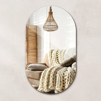 Wallfluent Spiegel - Ovale Spiegel - 40 cm x 70 cm - Trendy Spiegel - Badkamerspiegel – Eetkamerspiegel – Keukenspiegel – Kantoorspiegel - Make-up Spiegel - Scheerspiegel - Hangspiegel - Luxe Spiegel - Design Boho Wandspiegel
