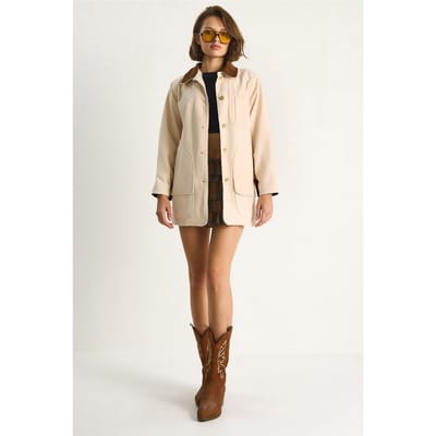 Gabardine Jacket met Faux Suède Kraag