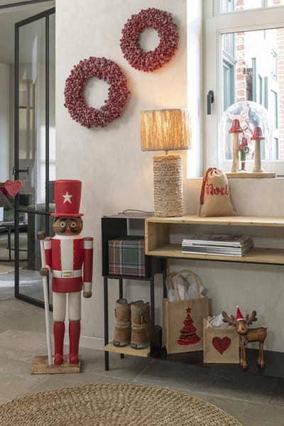 J-Line zak Kerstboom Pailletten - jute - naturel - 2 stuks