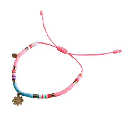 Marama - Ibiza Armband blauw-roze - verstelbaar - damesarmband - meisjesarmband - waxcord - boho - minimalistisch armbandje