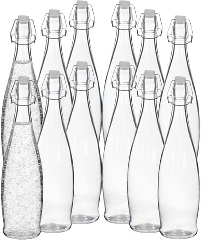 Alessandro Beugelflessen / weckflessen Pure - glas - 12x stuks - luchtdicht - 1 liter - waterfles - sierlijk motief