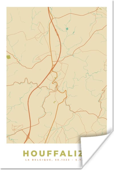 Poster Plattegrond - Kaart - België - Houffalize - Kaart - 120x180 cm XXL - Stadskaart