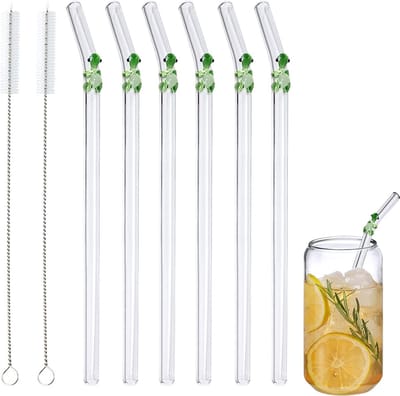 Herbruikbare glazen rietjes met bloemenprint - ideaal voor smoothies, thee, sap en koffie