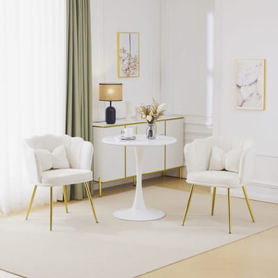 Sweiko Een set van 2-moderne Fluwelen Woonkamer Stoelen, Badkamerstoelen,Bloemblaadjes ondersteund kussens, vergulde metalen poten en vlindermatten, geschikt voor slaapkamers en eetkamer, Beige (geen tafel)