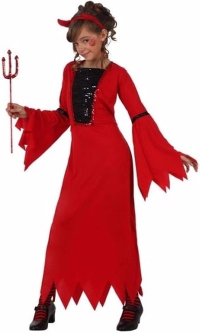 Atosa Duivel verkleed jurkje - voor meisjes - rood - Horror / Halloween thema verkleedkleding 128
