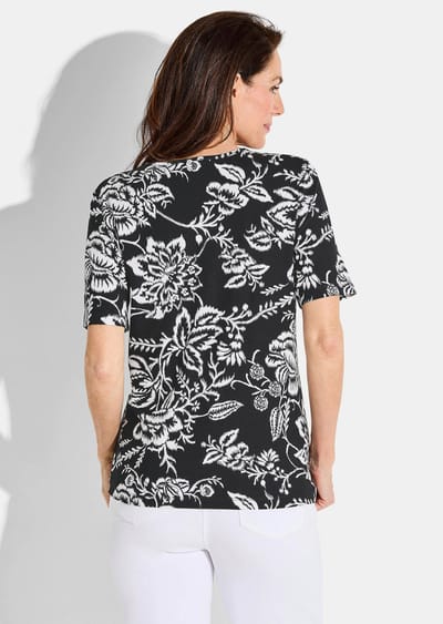 Jersey shirt met gebloemde print - zwart / wit / gedess. - Gr. 38 van Goldner Fashion