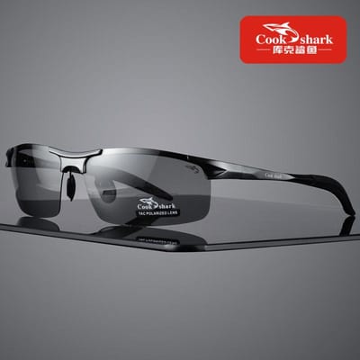 De nieuwe aluminium magnesium zonnebril van Cook Shark, heren zonnebril HD gepolariseerd, autorijden, gekleurde bril, Tide CHINA&black