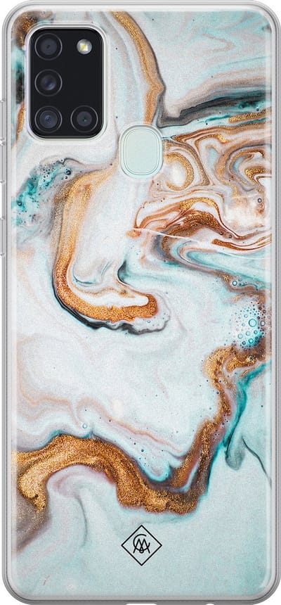 Casimoda® hoesje - Geschikt voor Samsung A21s - Marmer Blauw Goud - Backcover - Siliconen/TPU - Mint