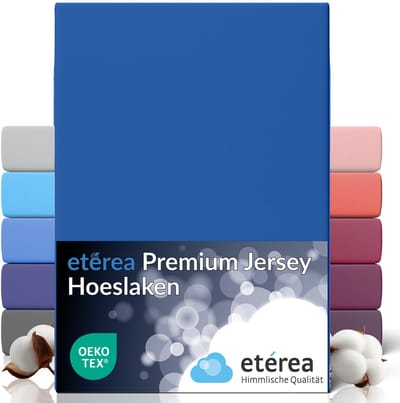 etérea Premium Jersey hoeslaken 180x200 - 200x200 cm - Oekotex - 100% katoen - bis 25 cm - Blauw