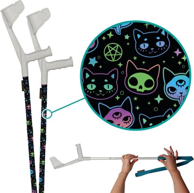myCover Neon Cats - 2 stuks - Trendy hoes voor krukken en wandelstokken, past op elke kruk of wandelstok, elastische stof, wasbaar 30°C, verschillende patronen - Excl. Kruk
