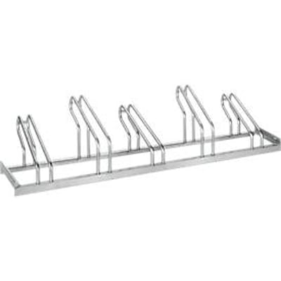 Fietsenrek, 1-zijdig, voor banden tot B 55 mm, B 1750 x D 1850 x H 500 mm, B 1750 x D 1850 x H 500 mm, gegalvaniseerd staal, 5 parkeerplaatsen, gemonteerd.