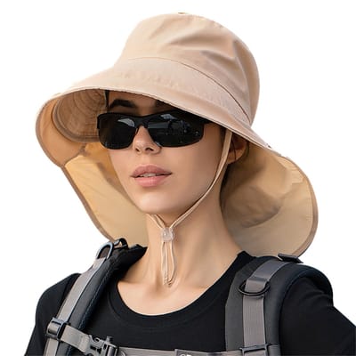 Peysaitr - Zonnescherm Hoed Unisex - Opvouwbare buckethoed - Brede rand - Outdoor Zonnehoed met Nekbescherming - Wandelaar & Reiziger - Beige - One Size - 1 stuk