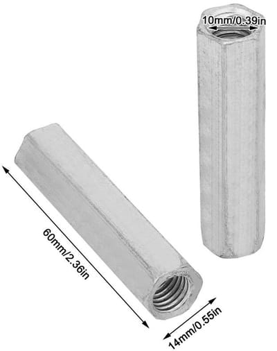 Dailygoods- Zeskant Moer M10 x 60 mm - 2 Stuks - Koolstofstaal - Verzonken - Bevestigingsmiddel - Voor Aansluiting - Zeskantmoer