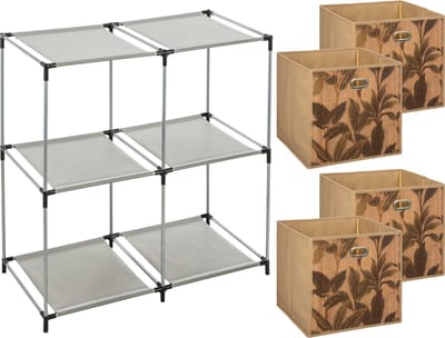 5Five Kastmandjes/opberg manden - lichtbruin - 4x stuks van 29L - Metalen rekje is 67 x 68 cm