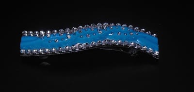 Patentspeld blauw gebogen met strass punten