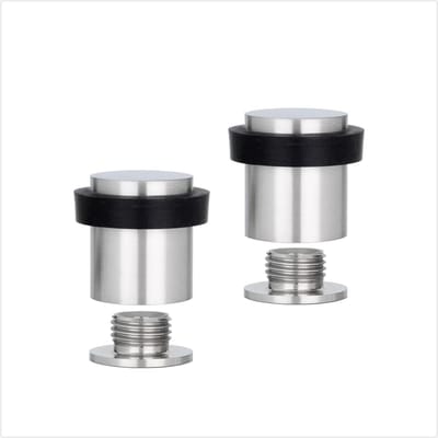 Deurstoppers Set - Deurvangers Deurhouders - Muren Beschermen - Roestvrij Staal Mat - 20x25 mm - Zwart Rubber