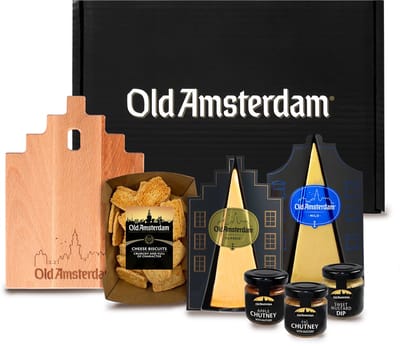 Old Amsterdam Flavour Box – Kaaspakket met 2 Kazen, Chutneys & Borrelplank – Borrelpakket – Cadeaupakket