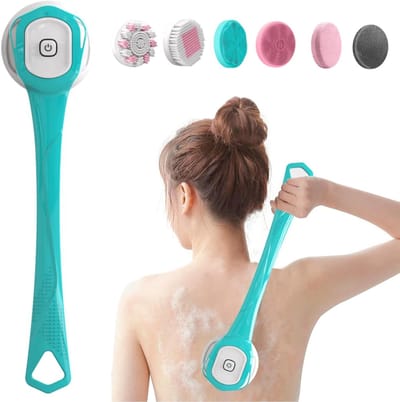Elektrische Massageborstel met Lange Handgreep - 6-in-1 Peeling en Reinigingsborstel voor Douche en Spa