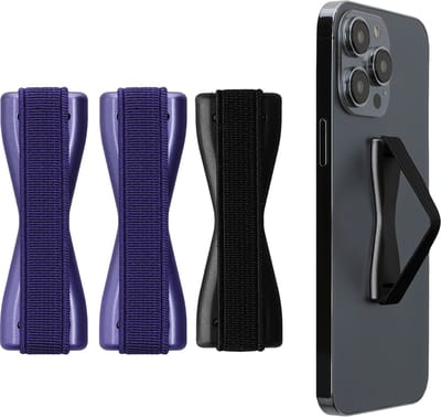 kwmobile vingerhouder voor smartphone - Vingergreep voor telefoon - Zelfklevende finger holder - Set van 3 - In metallic blauwpaars / metallic blauwpaars / zwart