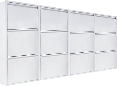 Naturn Living Metalen schoenenkast 12 - deurs - set van 4 | 222 x 17 x 108 cm | Functionele en compacte schoenenkast voor het stijlvol opbergen van jouw schoenen verzameling | Schoenenrek | Mat wit