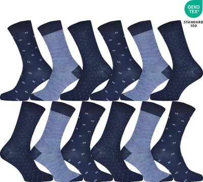 12 Pack - Heren Sokken - 12 Paar - Navy Blauw - Mix - Maat 39-42 - Sokken Heren
